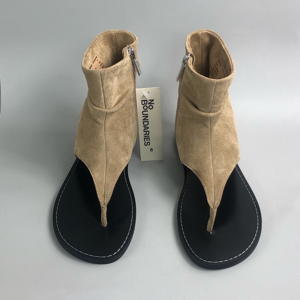 No Boundaries Tan Suede Zip-Back Thong Sandals - Picture 5 of 8